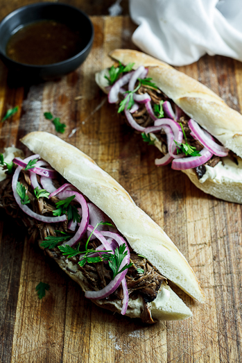 Slow-Roasted Balsamic Beef Sandwiches with Horseradish Cream